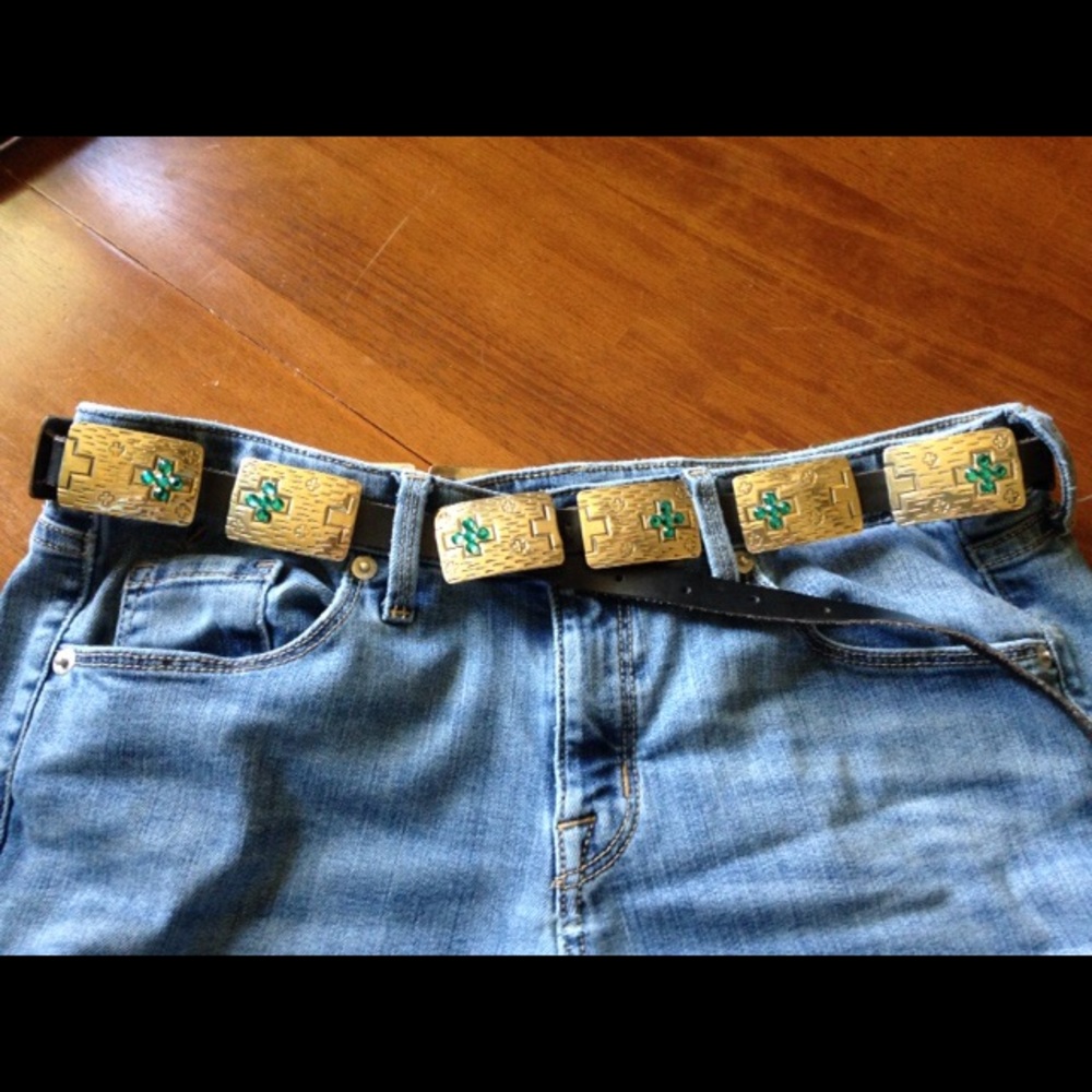 Concho belt with aquamarine swarovski crystals.